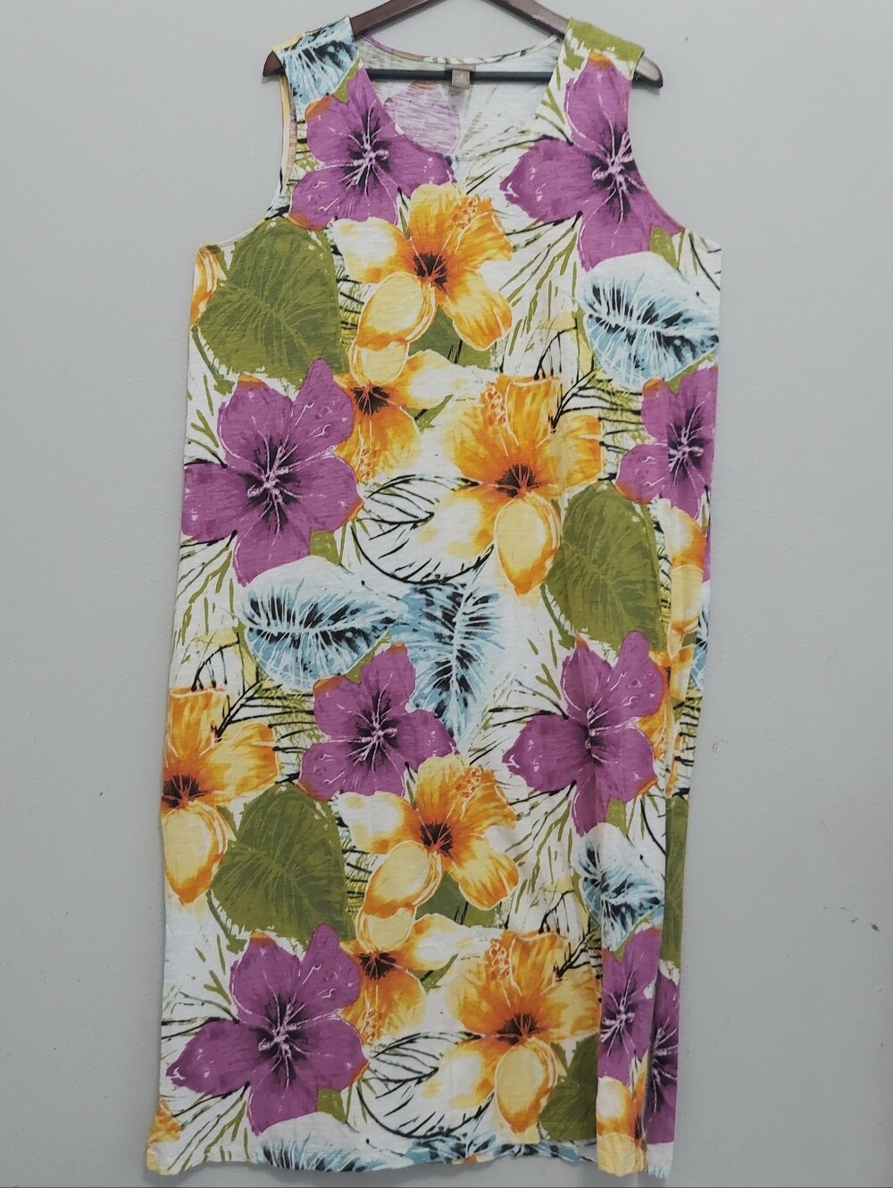 Chico's Tropical Floral Maxi Knit Sleeveless Cotton Dress Size 4 (XL)